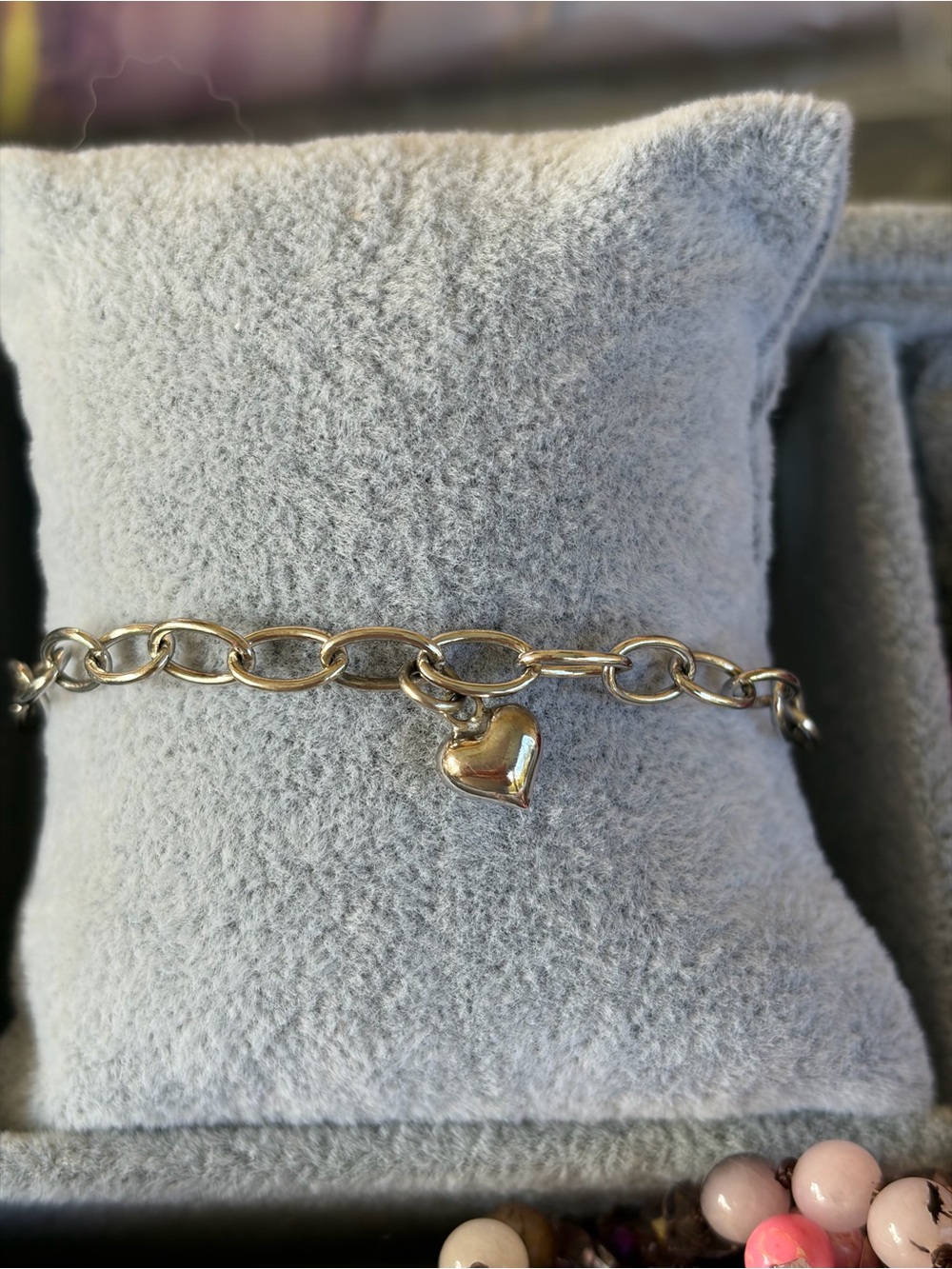 Hand Crafted - Solid Sterling Silver  Heart Charm Link Bracelet